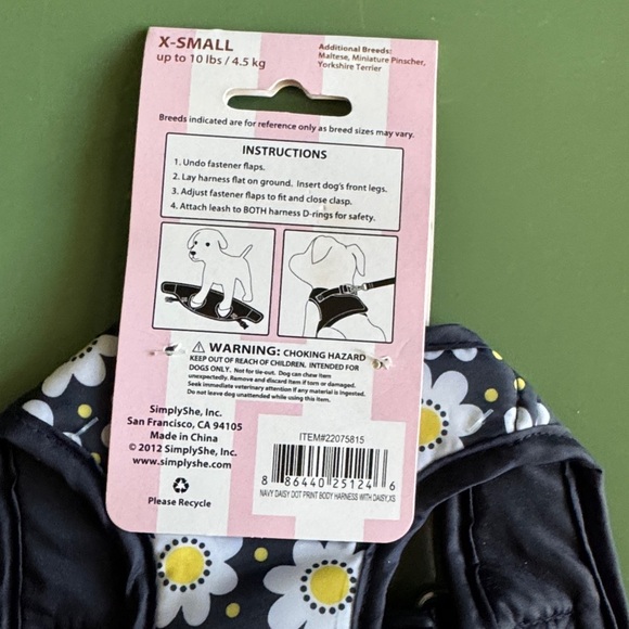 Lulu Pink Body Harness NWT Blue/Yellow/White Floral XSmall - Picture 3 of 3